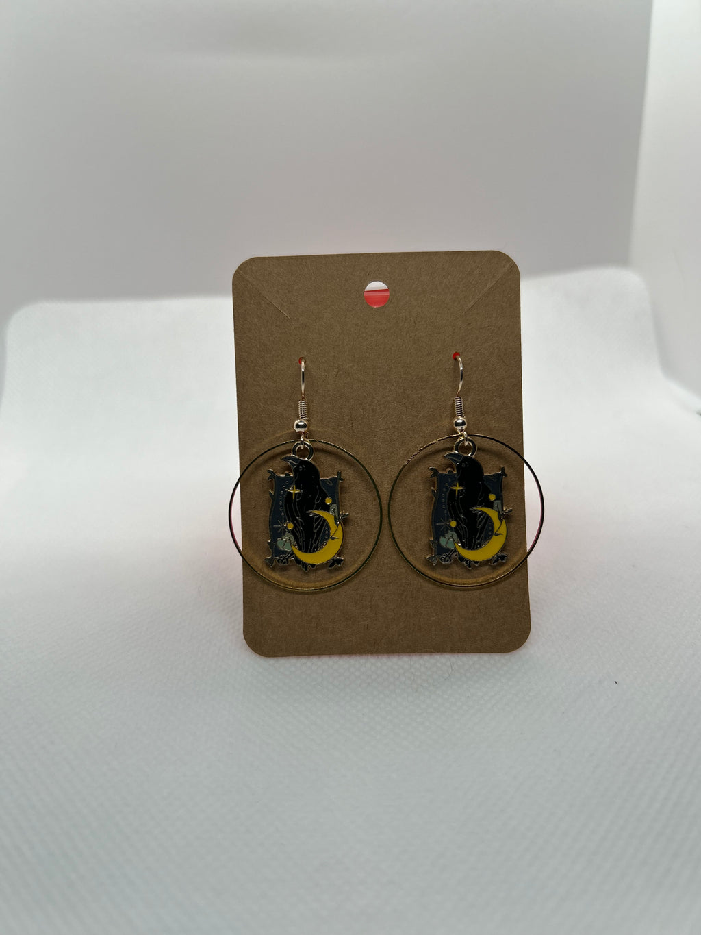 OOAK Crow & Crescent Moon Earrings – Enamel Gothic Earrings