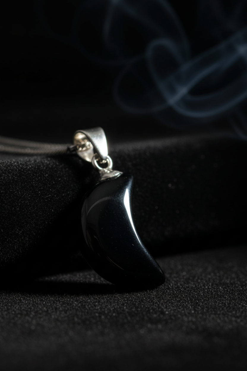 Black Obsidian Crescent Moon - Dark