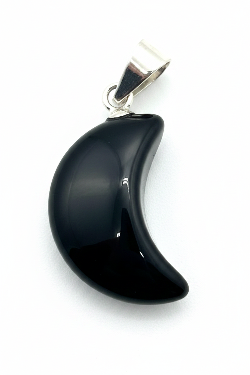 Black Obsidian Crescent Moon Pendant