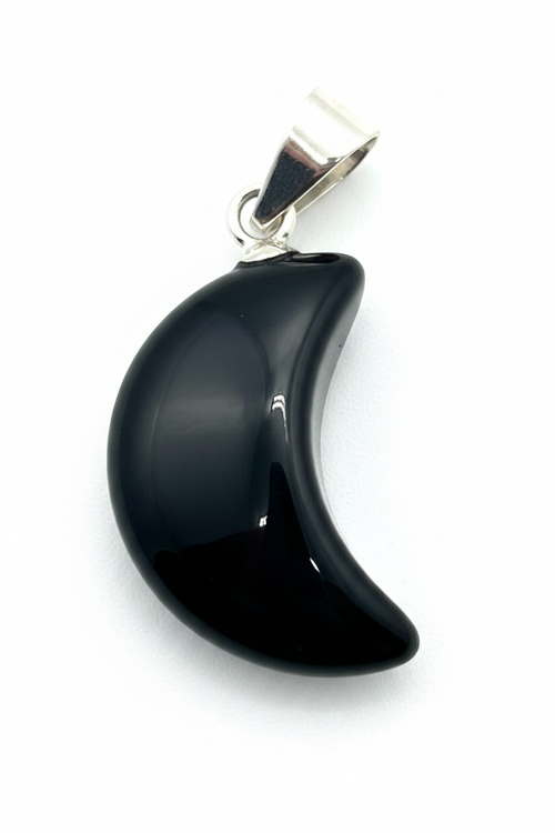 Black Obsidian Crescent Moon Pendant