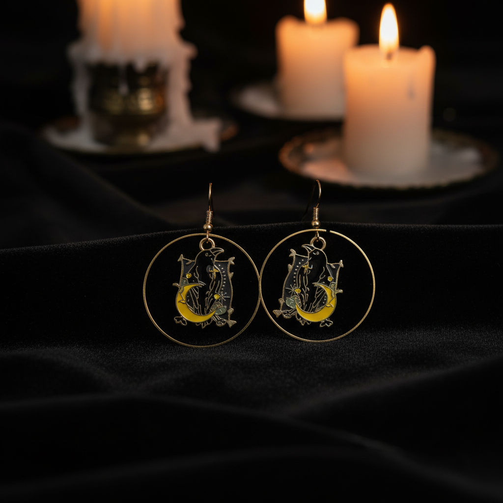 Crow & Crescent Moon Earrings – Styled
