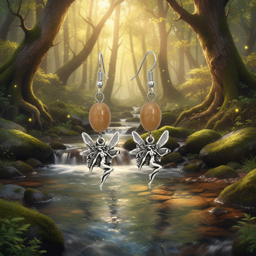 OOAK Fairy Sprite Nymph Earrings – African Jasper & Pewter