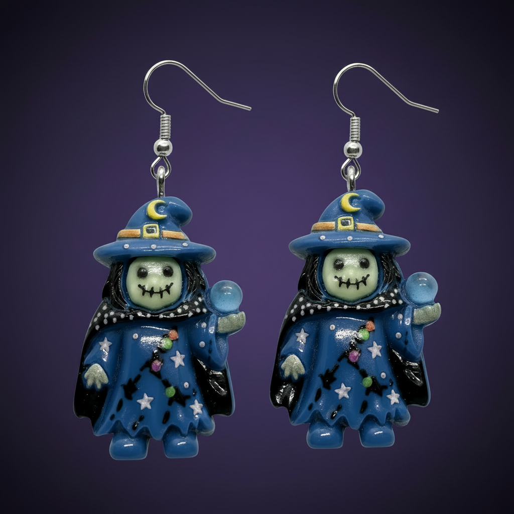 Witch Earrings - Dark Plum Background